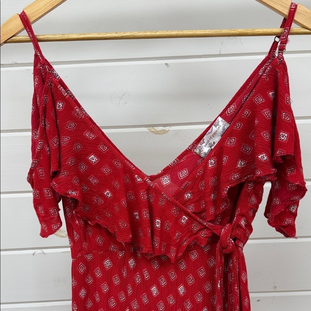Band of Gypsies Foulard Red and Cream Faux Wrap Dress Women's XS - Picture 6 of 12